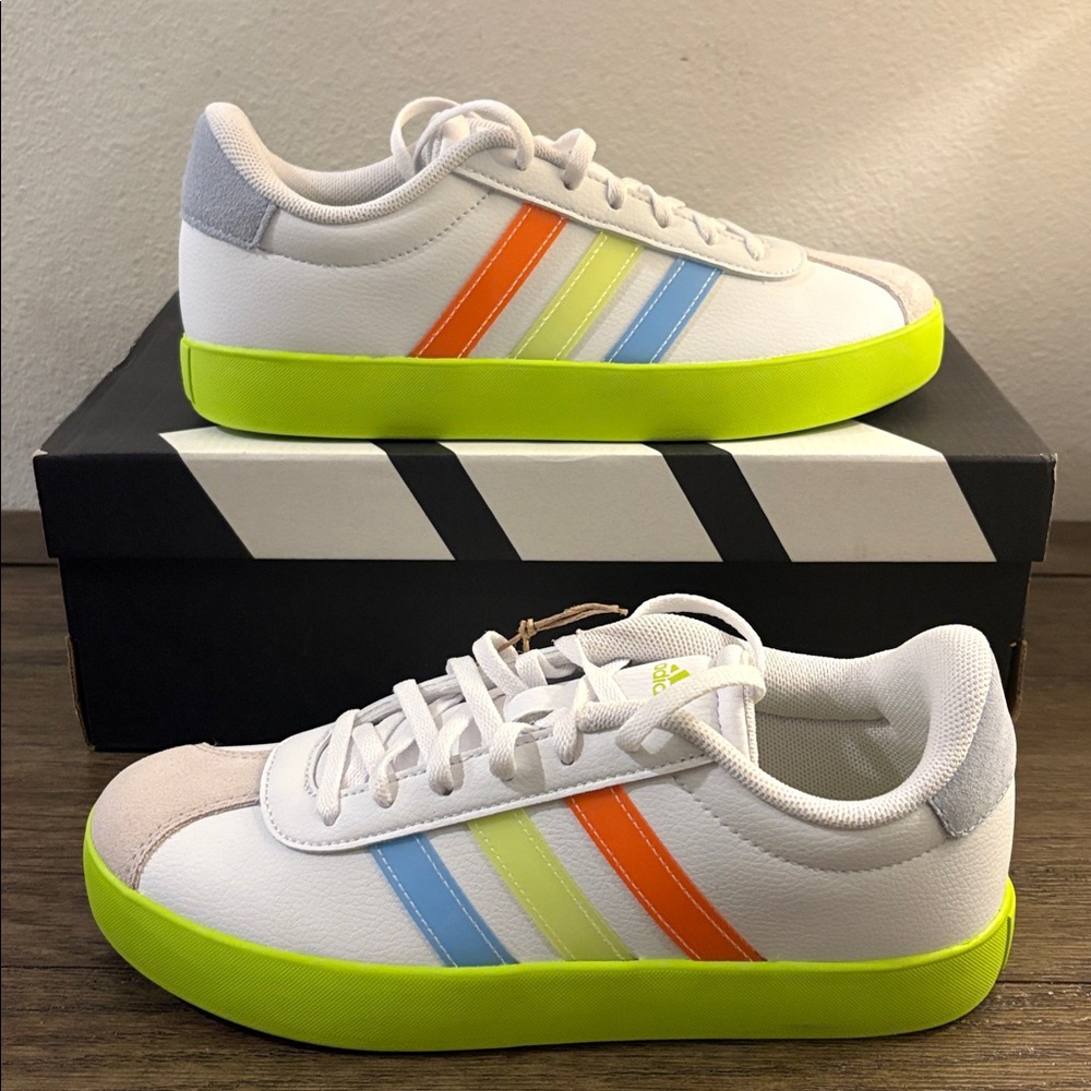 NIB [Adidas] VL Court 3.0 K Skateboard Tennis Shoes Sneakers Neon Youth 5 / W 6 - Picture 5 of 14